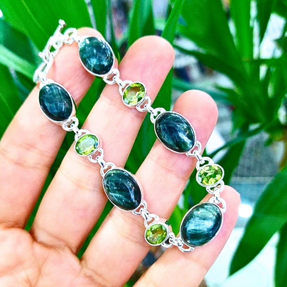 Seraphinite and Chrysolite Stone Special Design Bracelet
