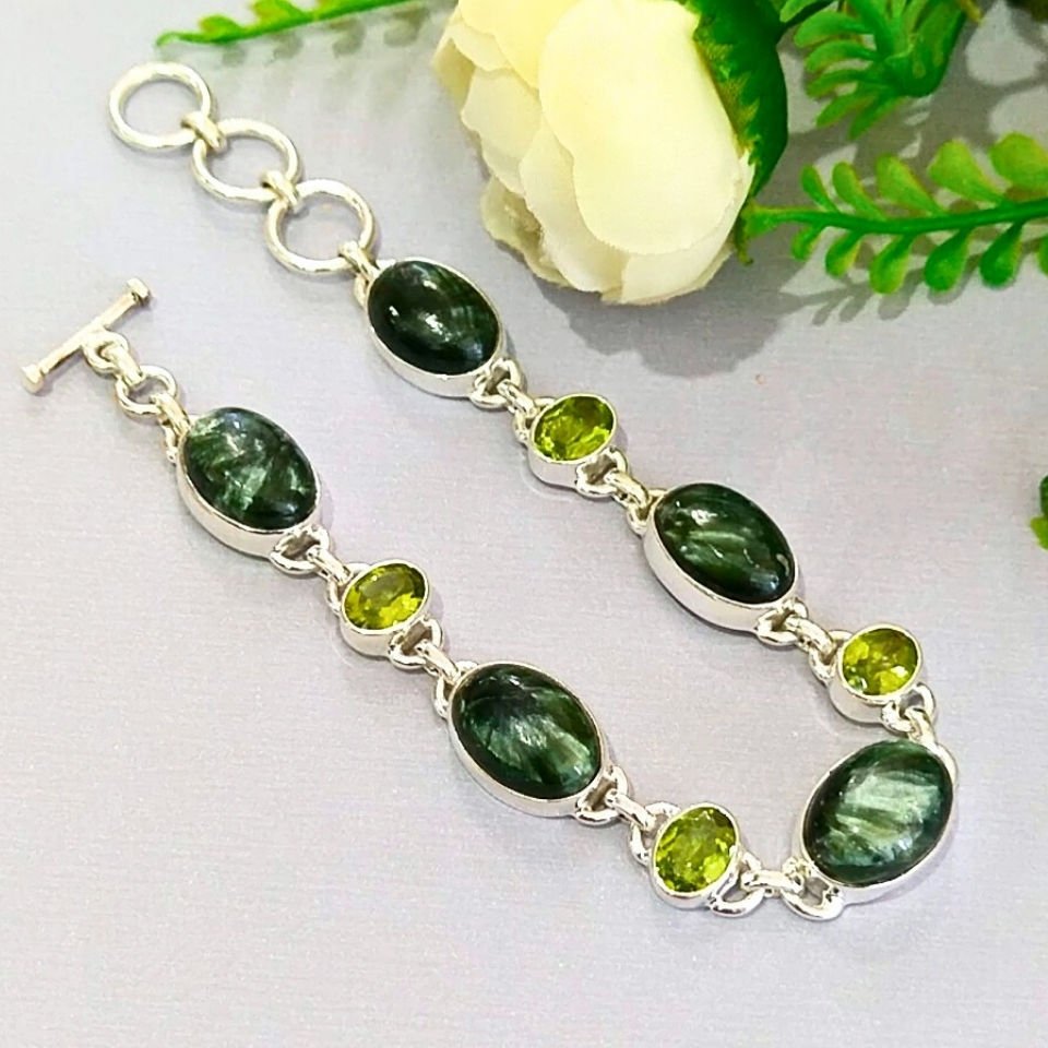 Seraphinite and Chrysolite Stone Special Design Bracelet