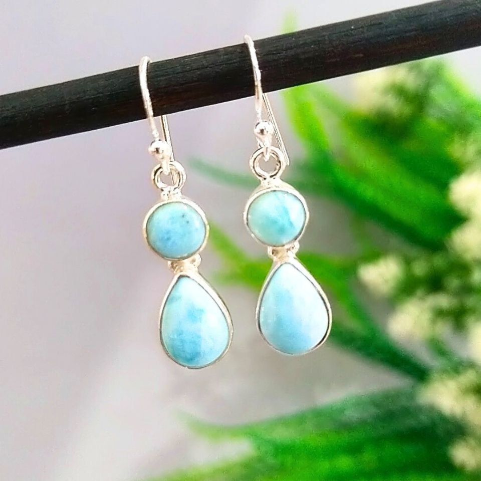 Larimar Taşı Özel Tasarım Küpe - KP885