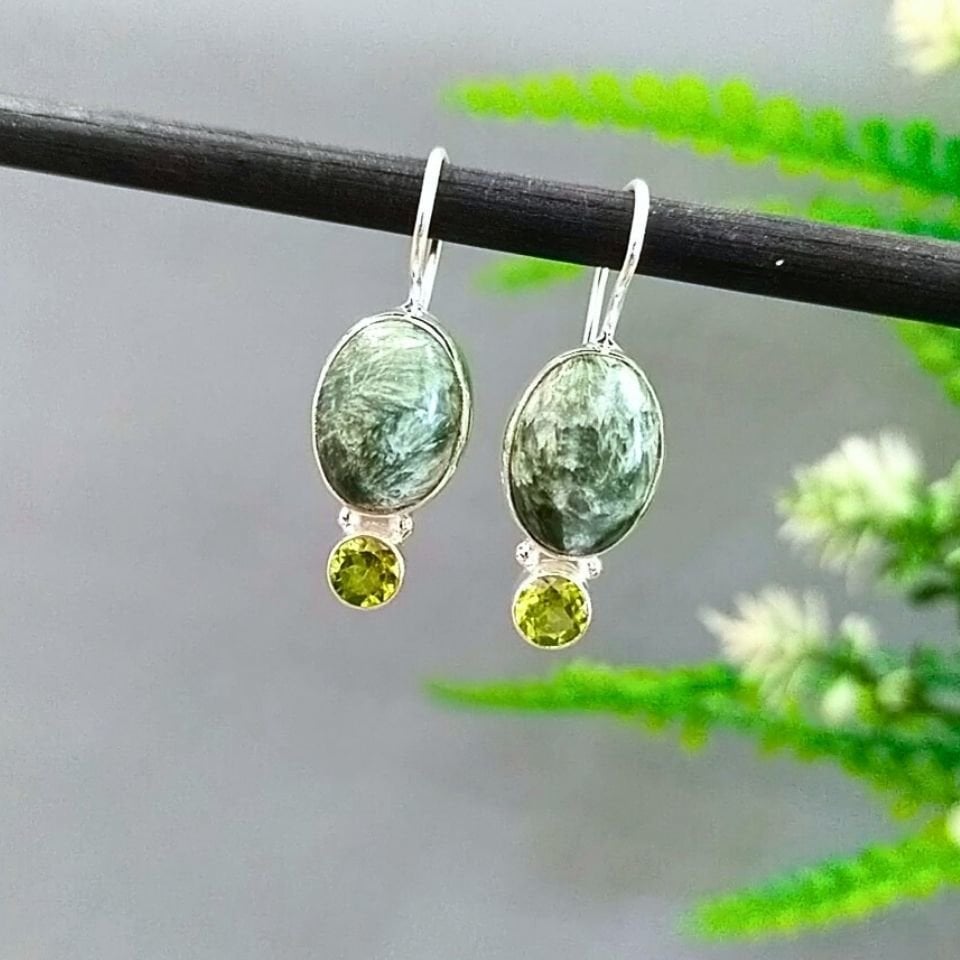 Seraphinite and Chrysolite Stone Special Design Earrings