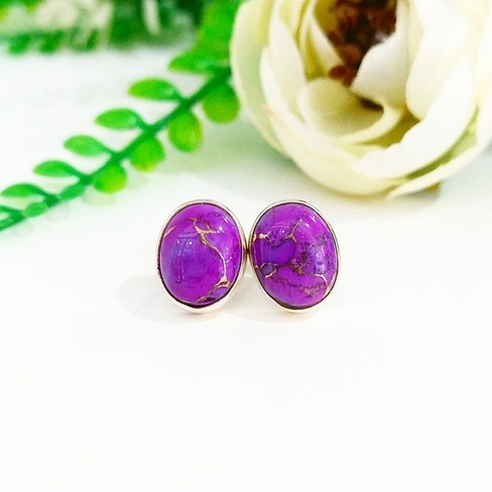 Purple Mor Turkuaz Taşı Küpe - KP894