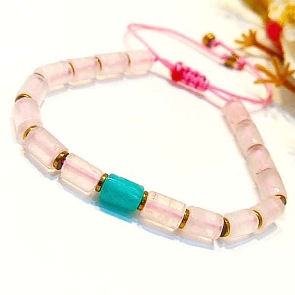Rosenquarz-Amazonit-Natursteinarmband