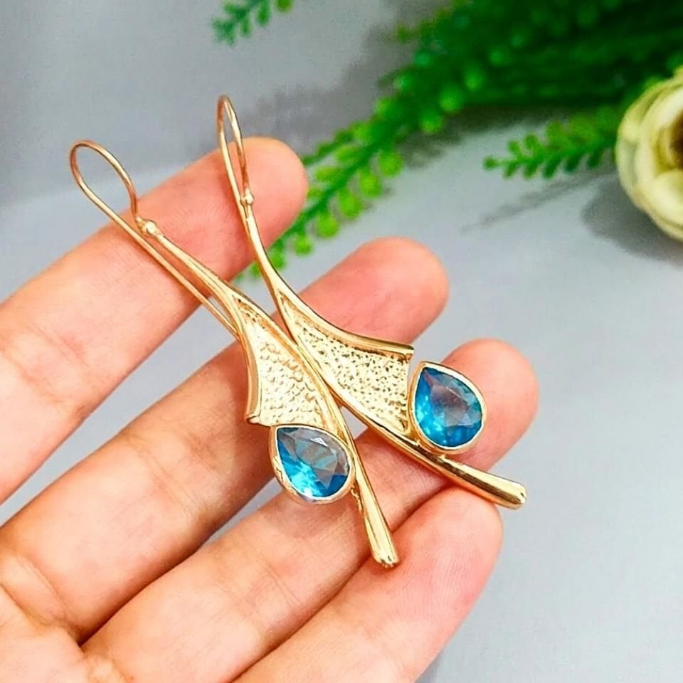 Mavi Topaz Özel Tasarım Küpe - KP915
