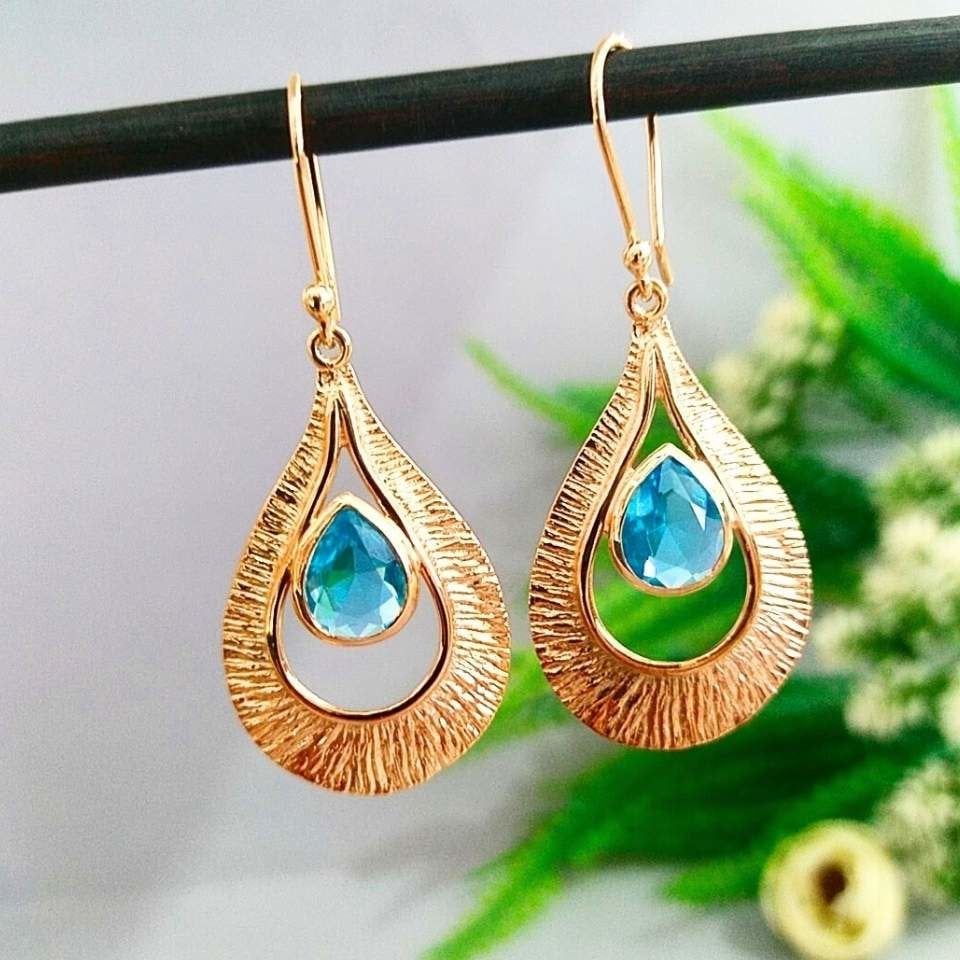 Mavi Topaz Özel Tasarım Küpe - KP916