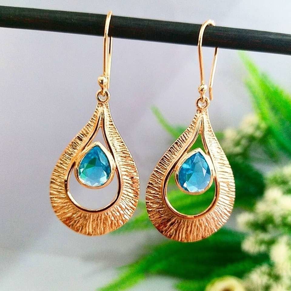 Mavi Topaz Özel Tasarım Küpe - KP916