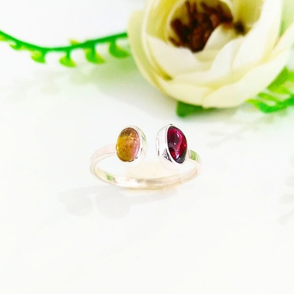 Rhodolite Garnet ve Turmalin Doğal Taş Yüzük