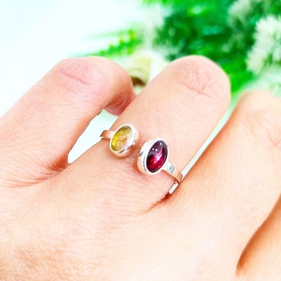 Rhodolite Garnet ve Turmalin Doğal Taş Yüzük