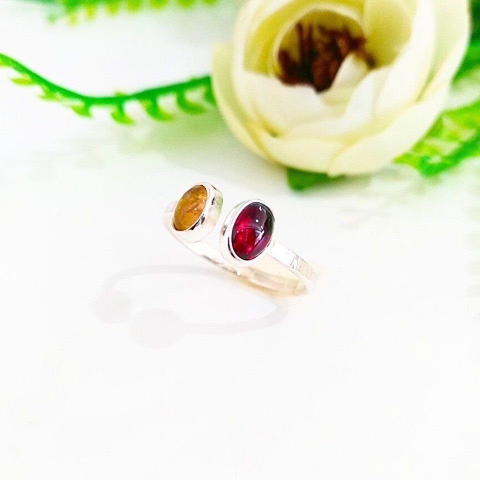 Rhodolite Garnet ve Turmalin Doğal Taş Yüzük