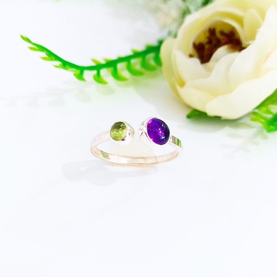Amethyst- und Chrysokoll-Natursteinring