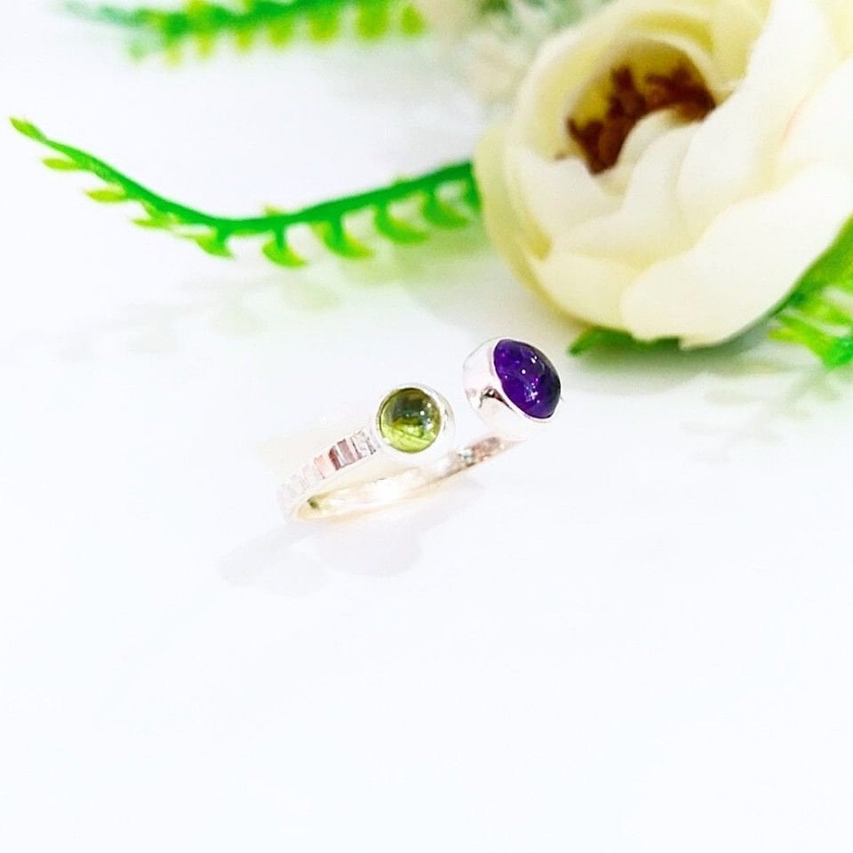 Amethyst- und Chrysokoll-Natursteinring