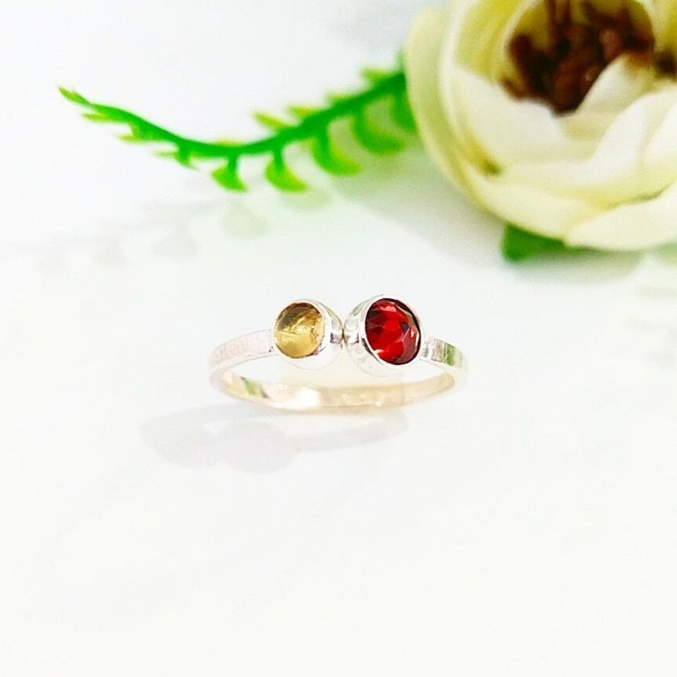 Granat- und Citrin-Natursteinring