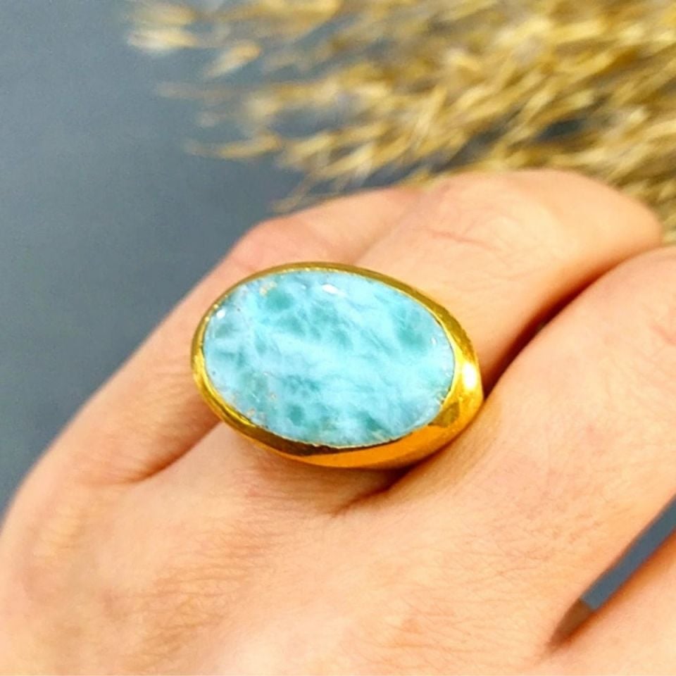 Larimar Taşı Özel Tasarım Doğal Taş Yüzük