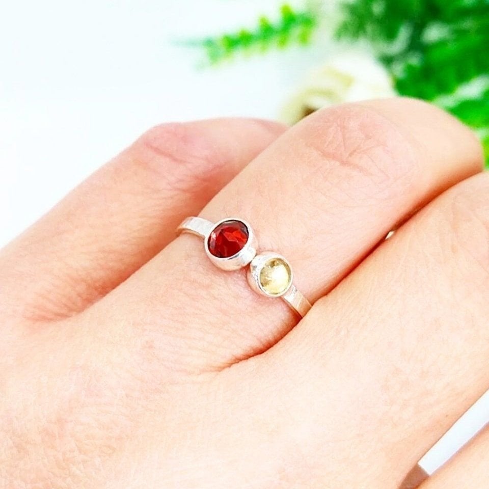 Granat- und Citrin-Natursteinring