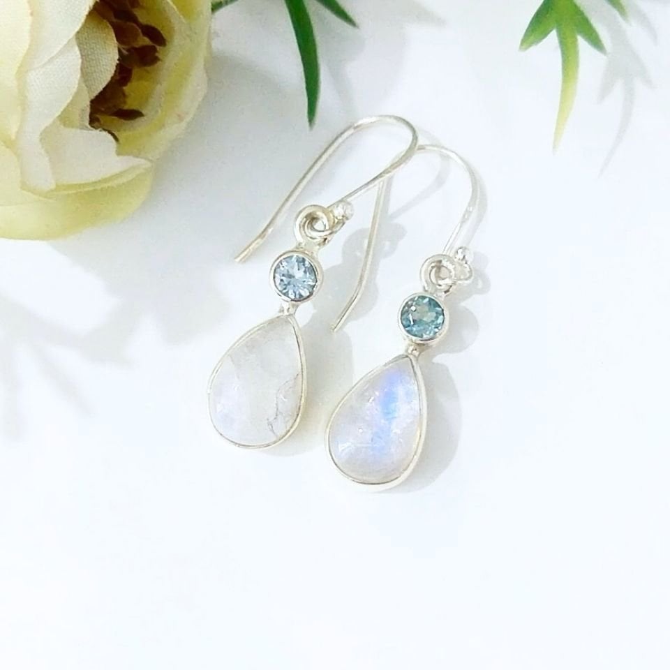 Moonstone and Blue Topaz Special Design Earrings