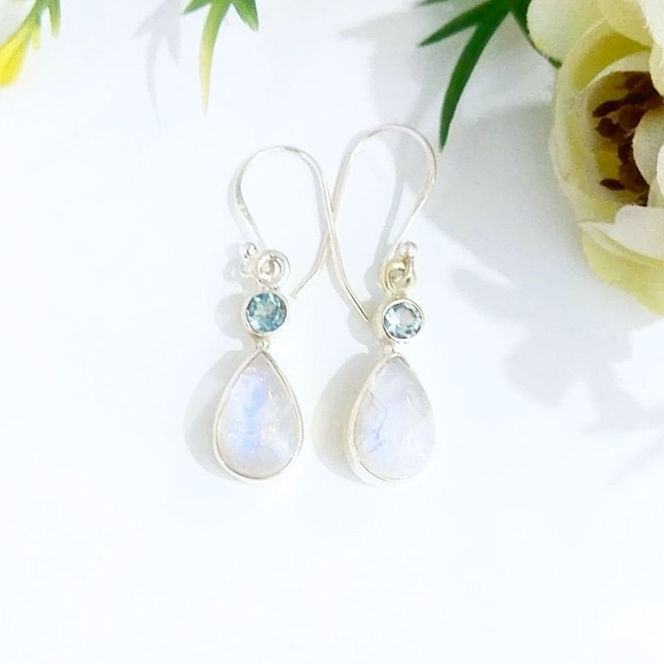 Moonstone and Blue Topaz Special Design Earrings