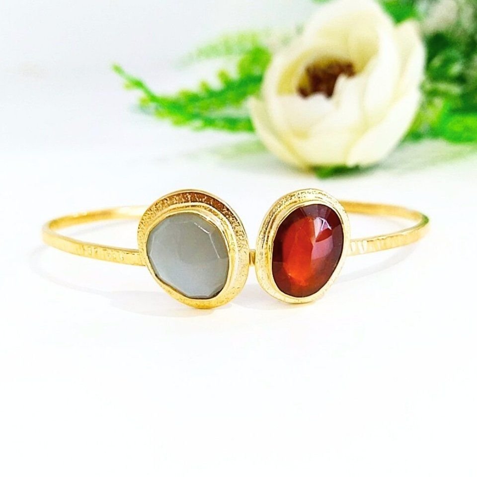 Moonstone and Hessonite Garnet Natural Stone Bracelet