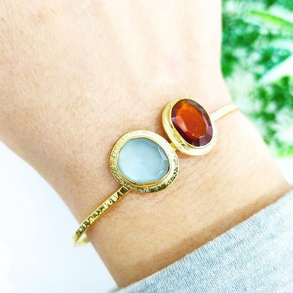 Moonstone and Hessonite Garnet Natural Stone Bracelet