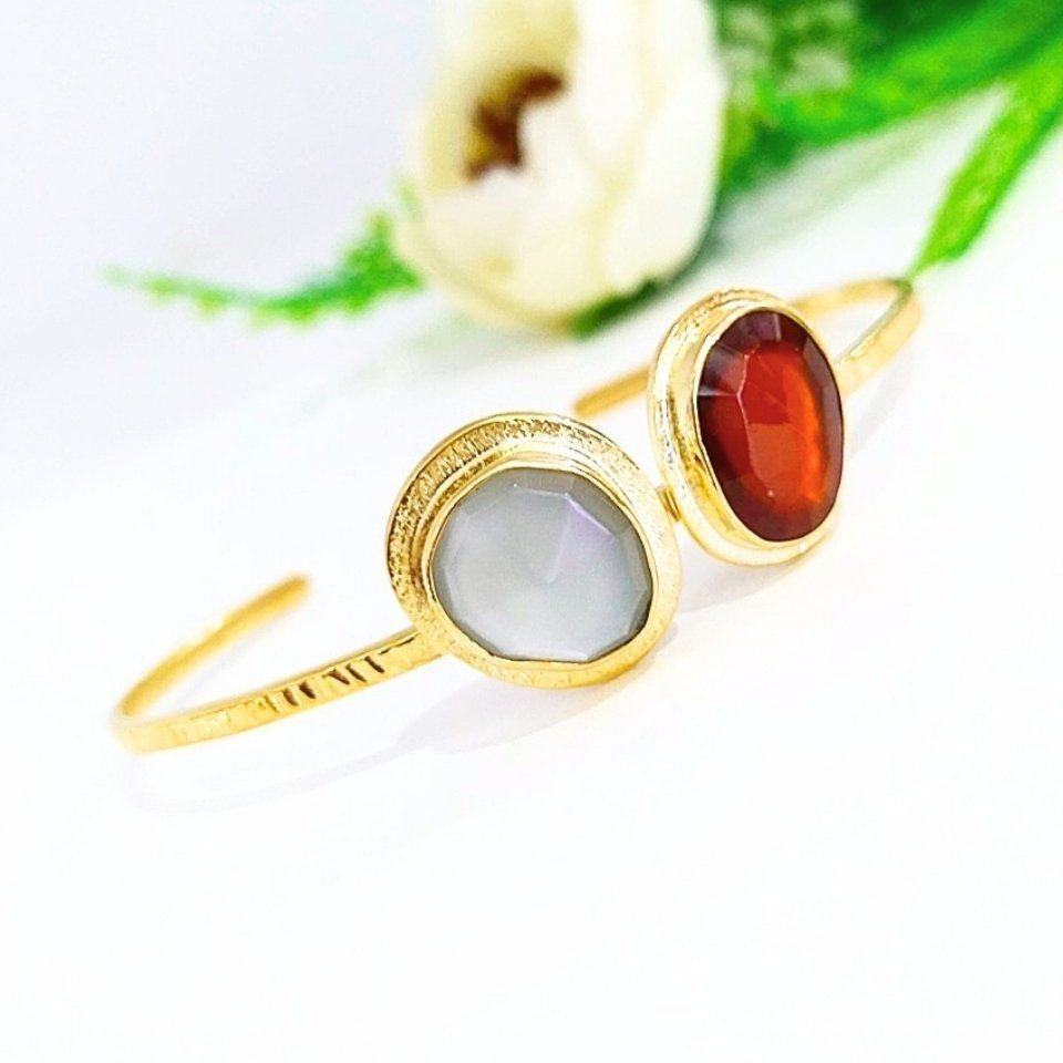 Moonstone and Hessonite Garnet Natural Stone Bracelet