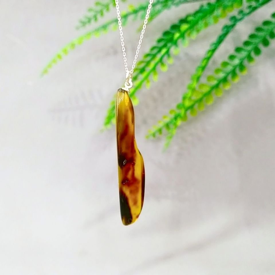 Green Amber Natural Stone Silver Pendant