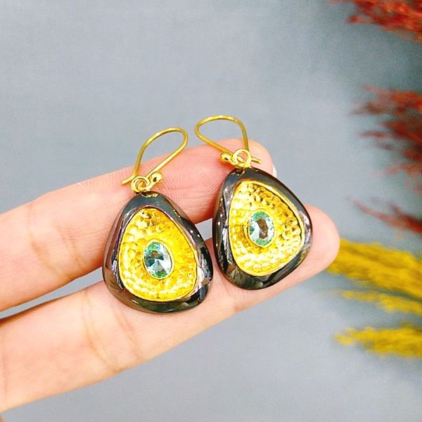 Green Topaz Özel Tasarım Doğaltaş Küpe