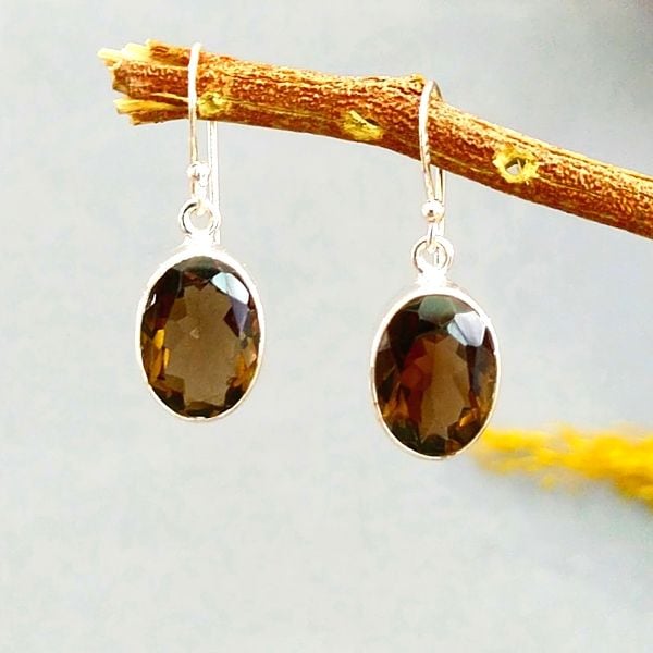 Smoky Topaz Özel Tasarım Doğaltaş Küpe
