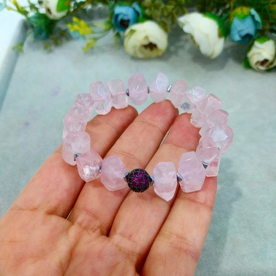 Pembe Kuvars Doğal Taş Bileklik