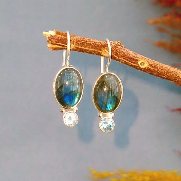 Labradorit Blue Topaz Özel Tasarım Küpe
