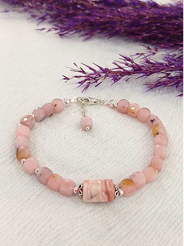 Pembe Opal & Rodokrozit Doğaltaş Bileklik