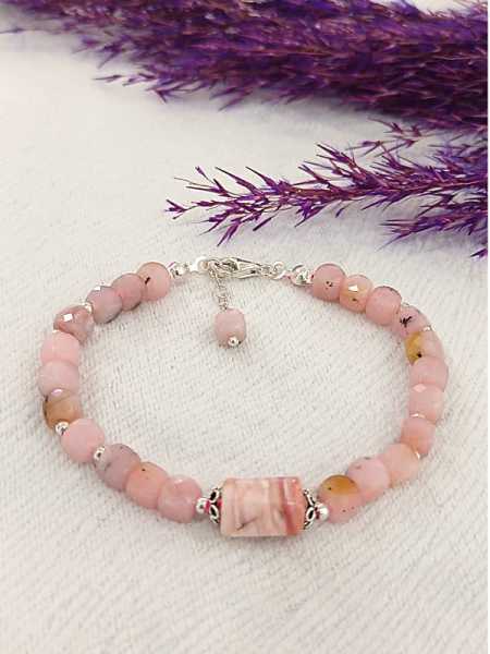 Pembe Opal & Rodokrozit Doğaltaş Bileklik