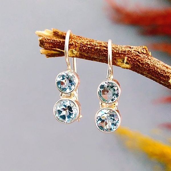 Blue Topaz Özel Tasarım Doğaltaş Küpe