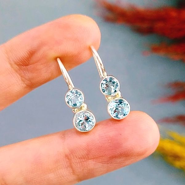 Blue Topaz Özel Tasarım Doğaltaş Küpe