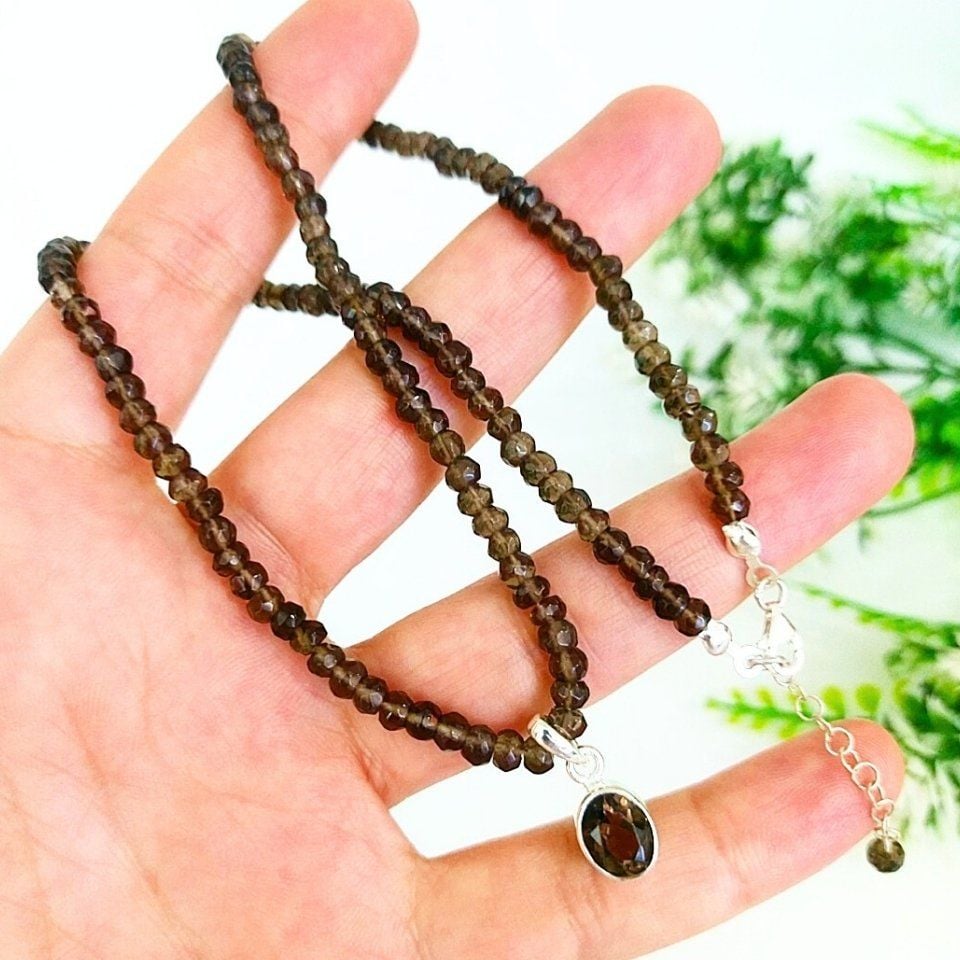 Dumanlı Kuvars Doğal Taş Kolye - DKLY293