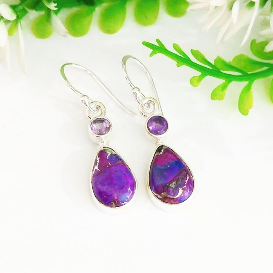 Purple Mor Turkuaz Taşı Küpe - KP934