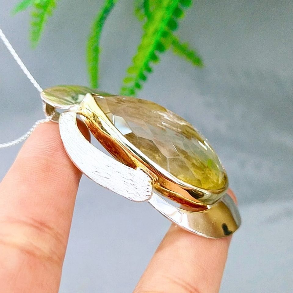 Limon Topaz Özel Tasarım Doğal Taş Gümüş Kolye