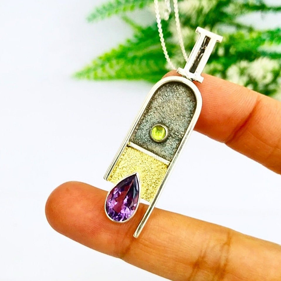 Ametrine and Chrysolite Stone Special Design Necklace