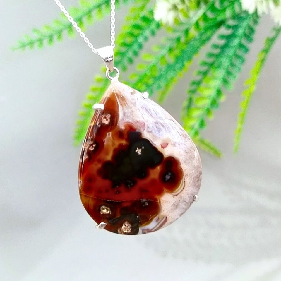 Tree Opal Special Design Natural Stone Silver Necklace