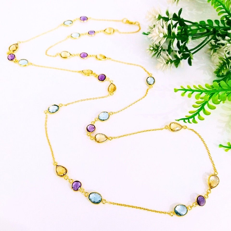 Blue Topaz, Ametrine and Citrine Special Design Necklace