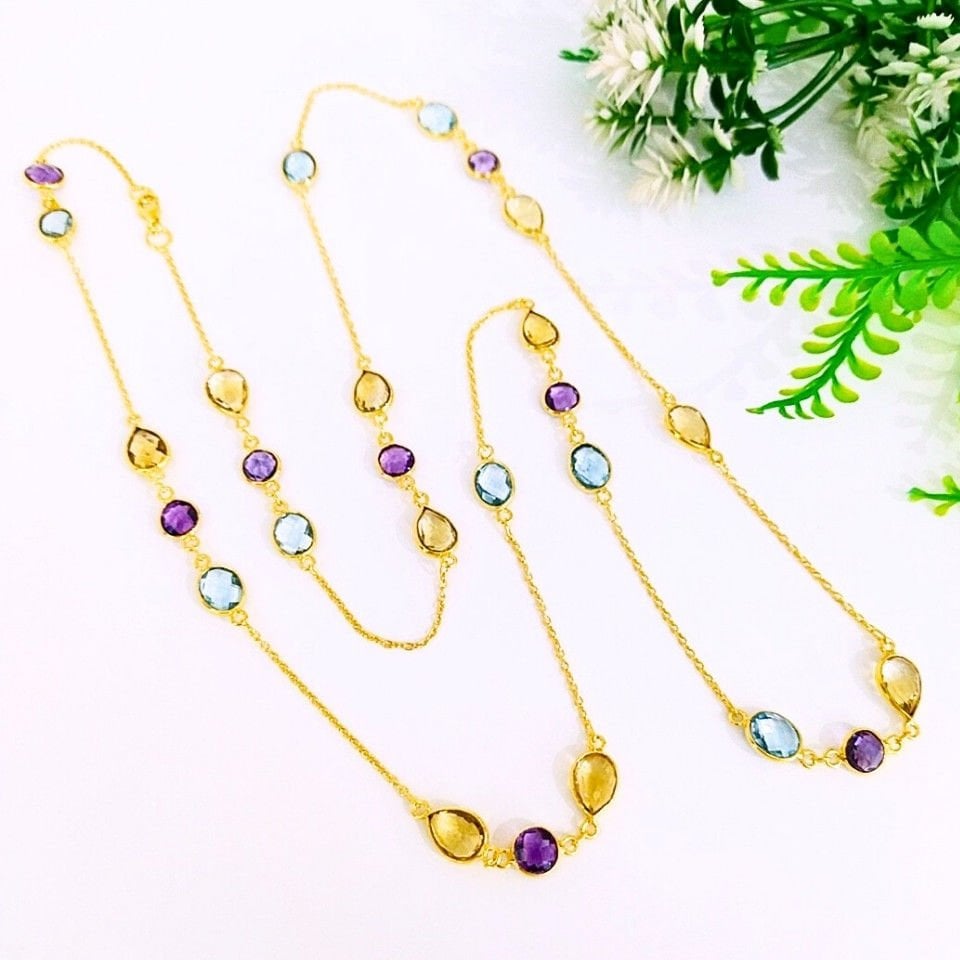 Blue Topaz, Ametrine and Citrine Special Design Necklace