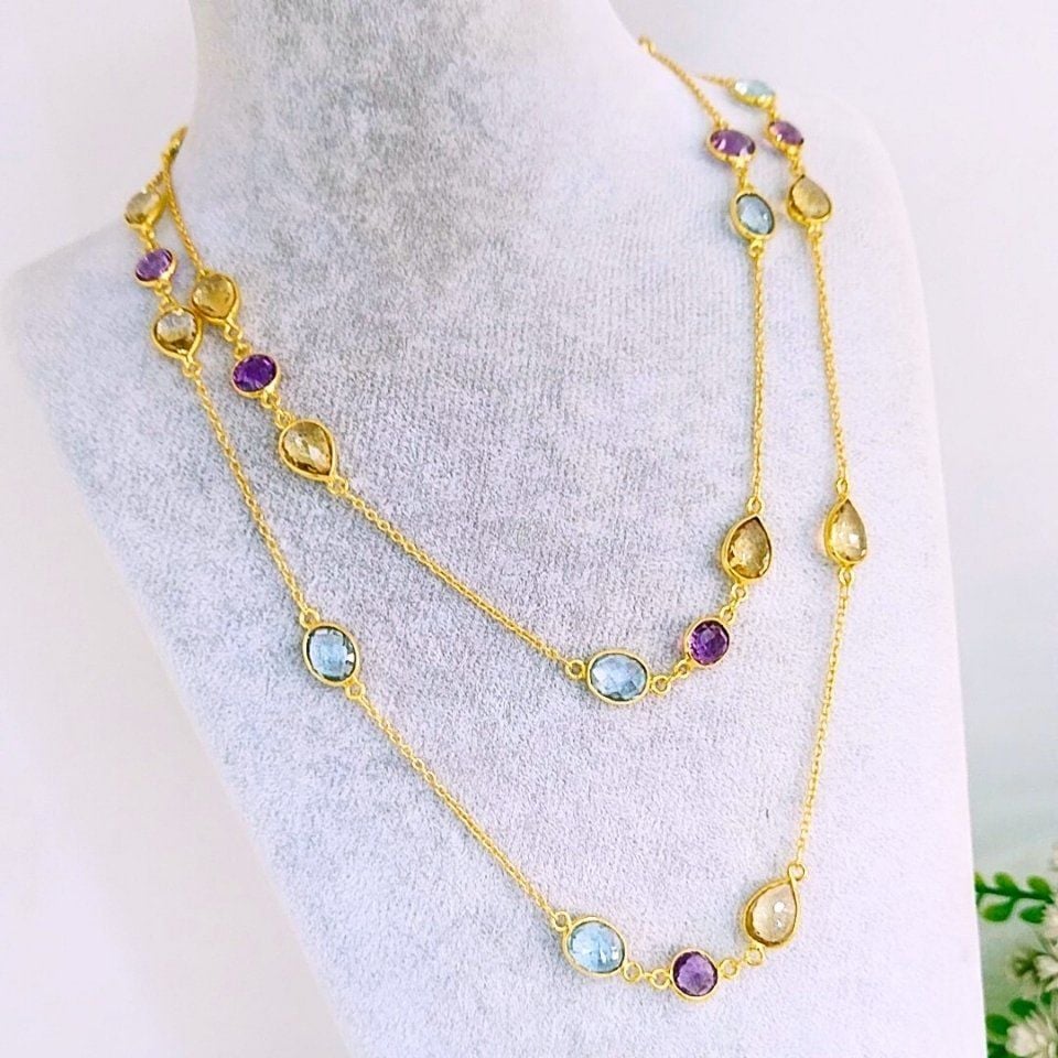 Blue Topaz, Ametrine and Citrine Special Design Necklace