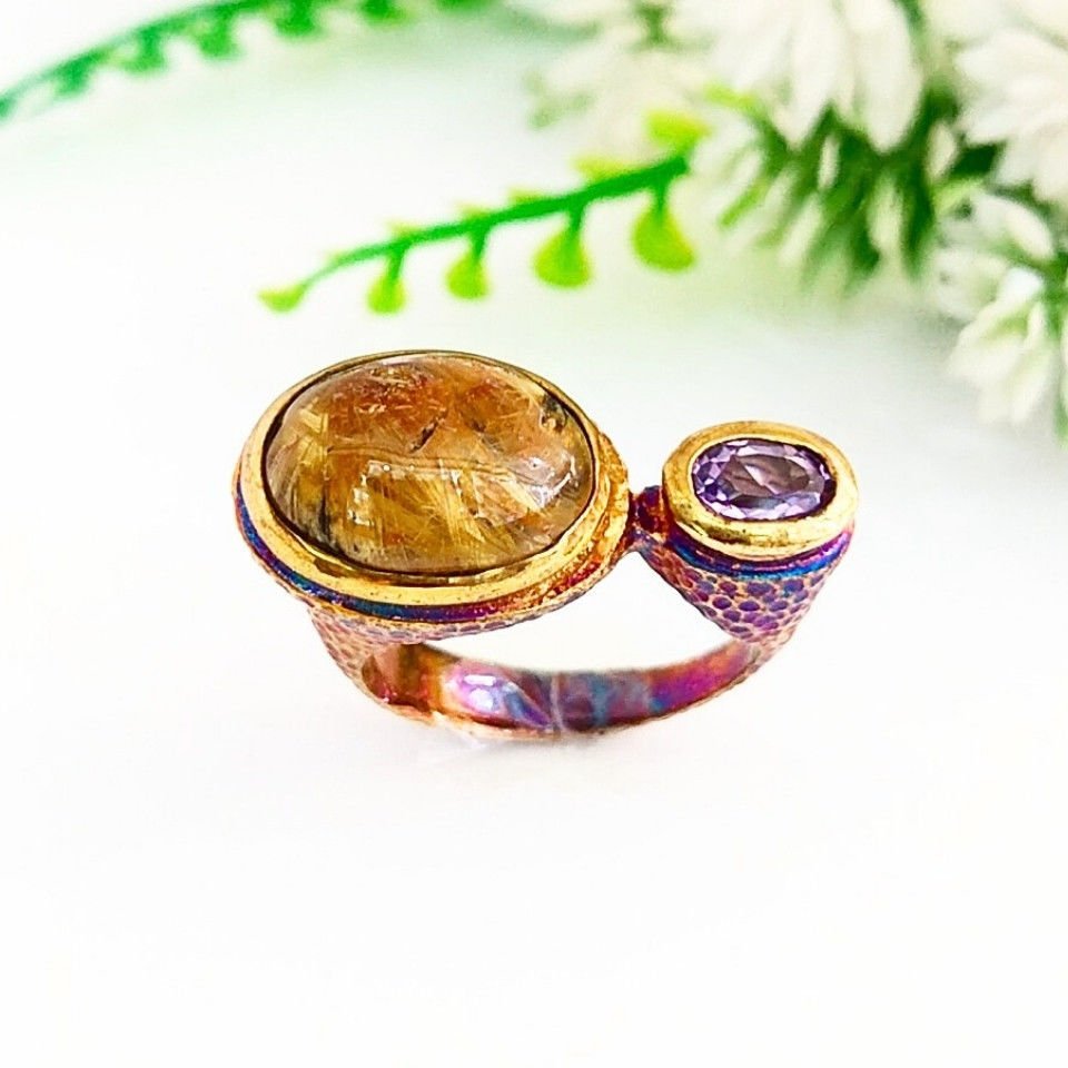 Gold Beryl and Ametrine Special Design Ring - OTS1073