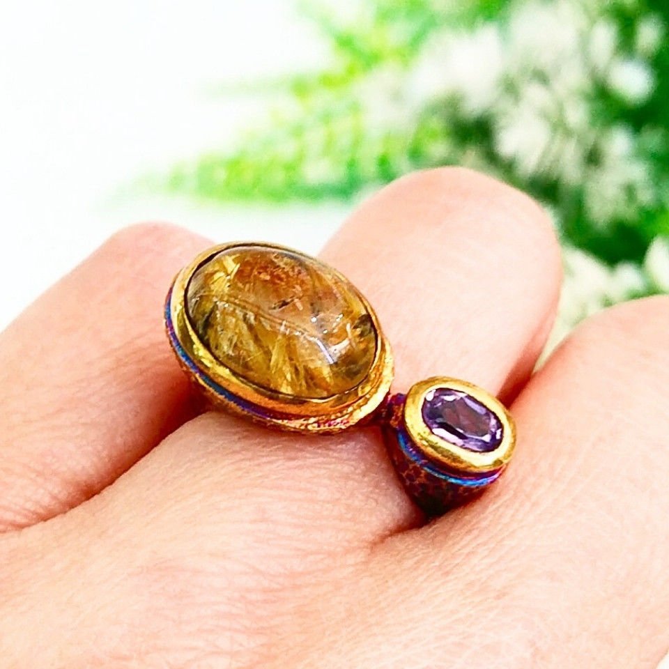 Gold Beryl and Ametrine Special Design Ring - OTS1073