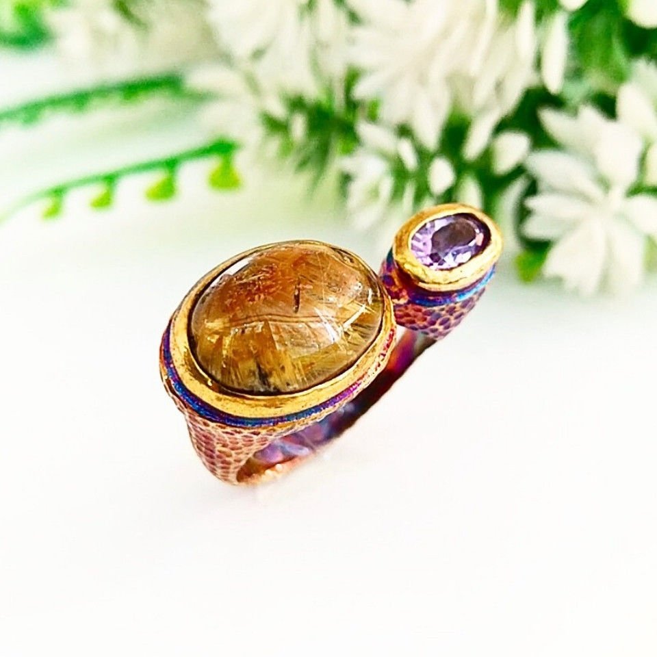 Gold Beryl and Ametrine Special Design Ring - OTS1073