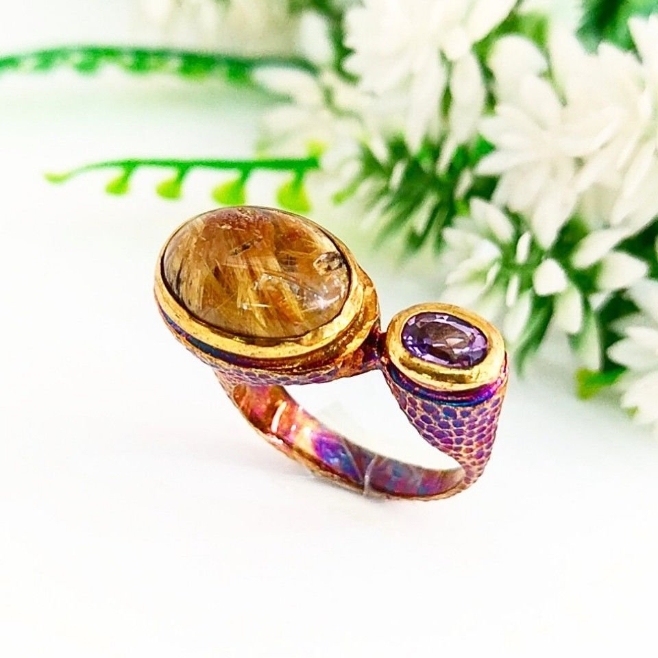 Gold Beril ve Ametrin Özel Tasarım Yüzük - OTS1073