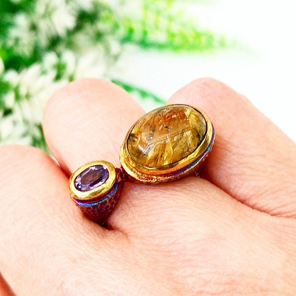 Gold Beril ve Ametrin Özel Tasarım Yüzük - OTS1073