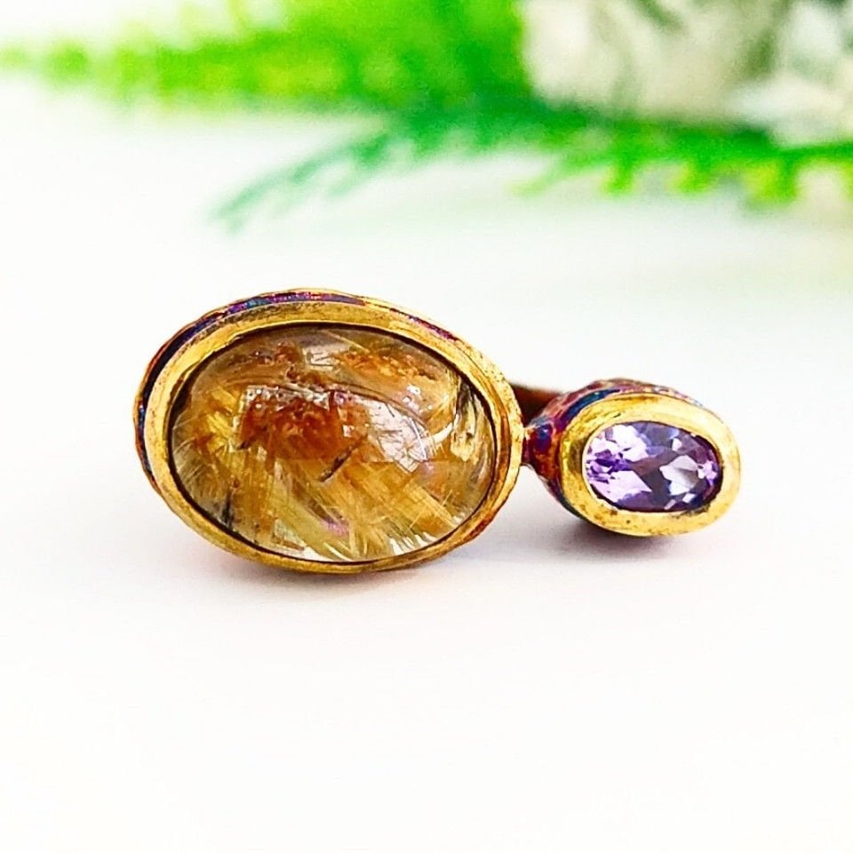 Gold Beryl and Ametrine Special Design Ring - OTS1073