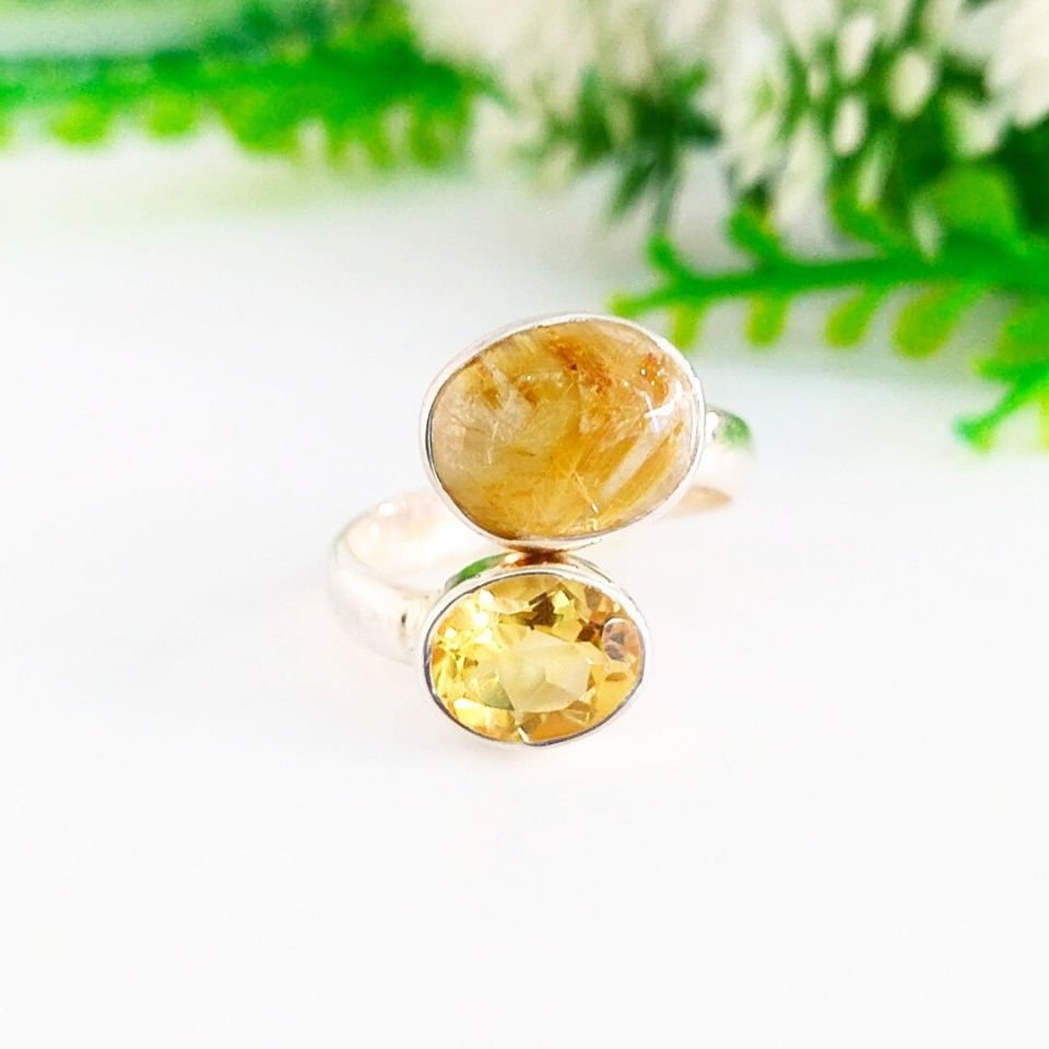 Gold Beril ve Limon Topaz Özel Tasarım Yüzük