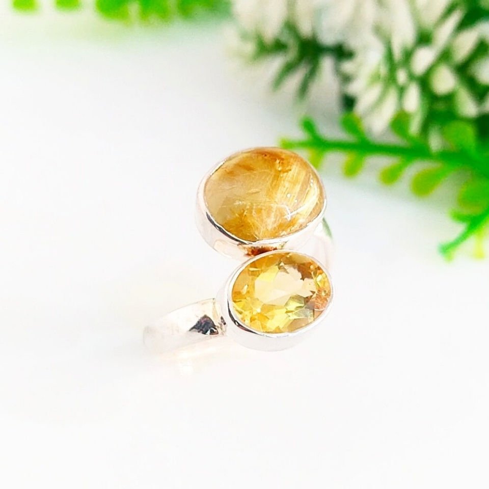 Gold Beril ve Limon Topaz Özel Tasarım Yüzük