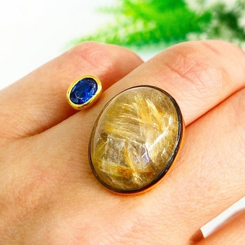Gold Beril ve Safir Özel Tasarım Yüzük