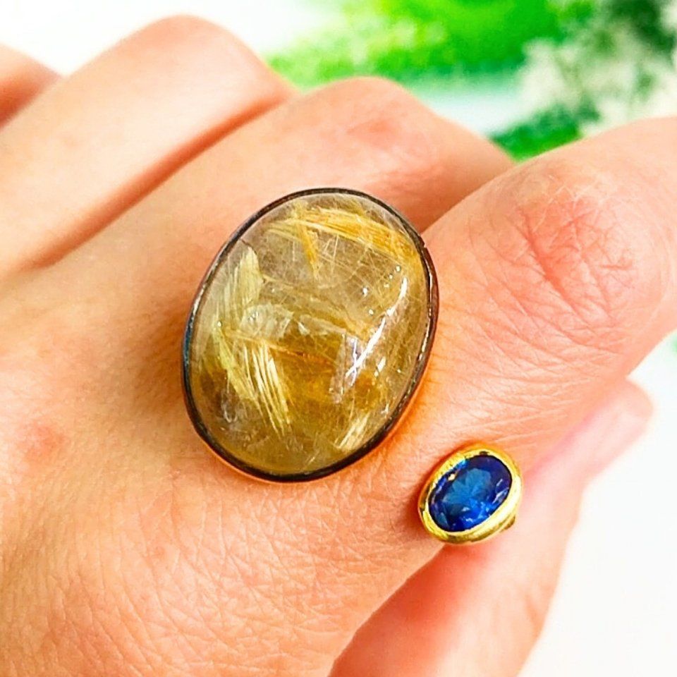 Gold Beril ve Safir Özel Tasarım Yüzük