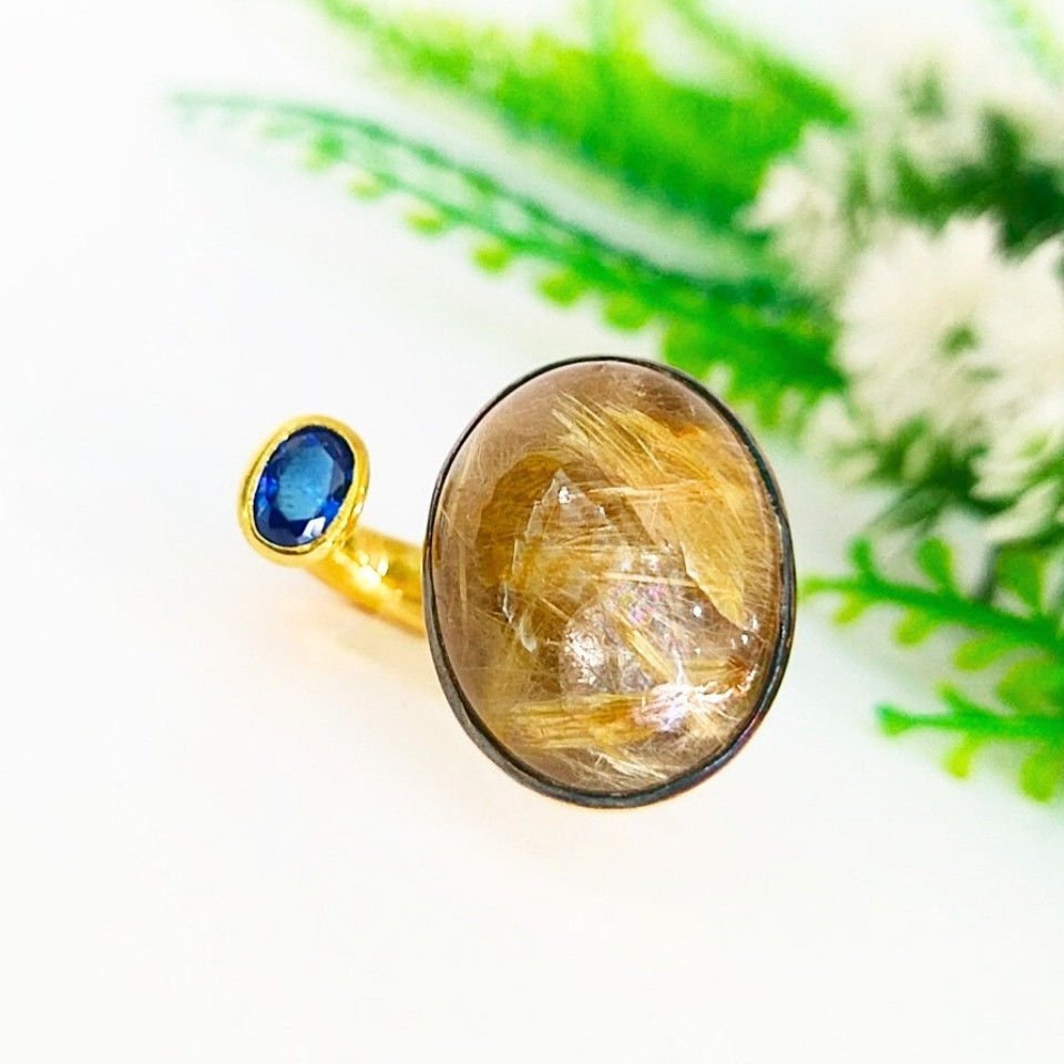 Gold Beril ve Safir Özel Tasarım Yüzük